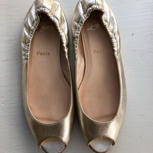 Christian Louboutin gold peep toe flats